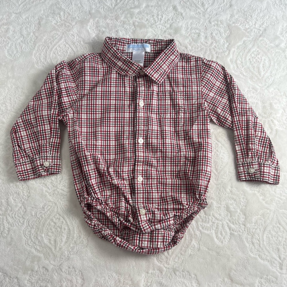 Janie and Jack Baby Boys Plaid Long Sleeve Bodysuit Red Black 12-18 Months